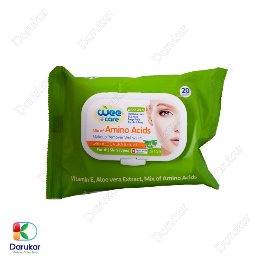 دستمال مرطوب آرایش پاک کن وی کر حاوی آمینو اسید و عصاره آلوئه ورا