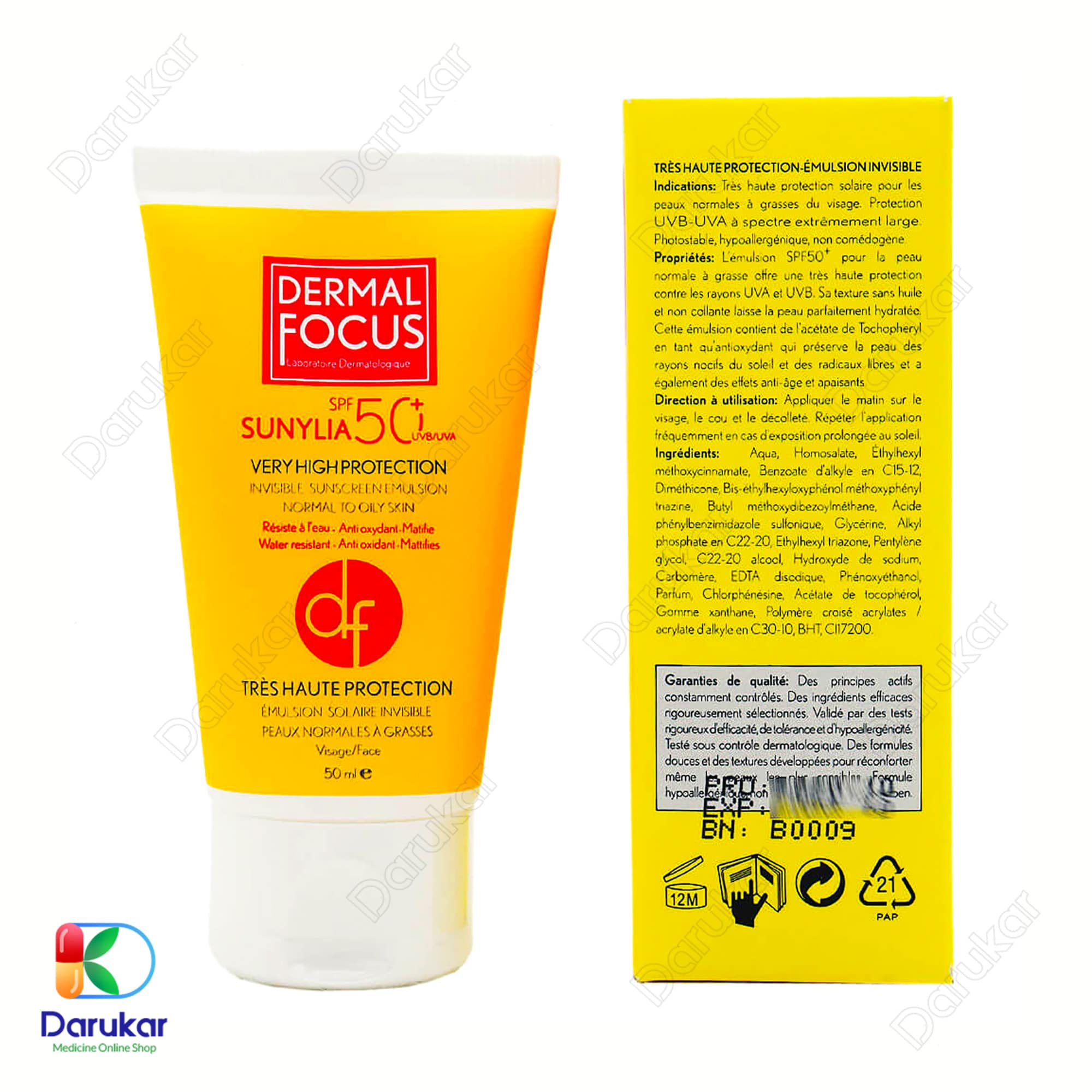 Dermal Focus Sunylia Sunscreen Cream SPF50 for Normal to Oily Skin 50 ml 2