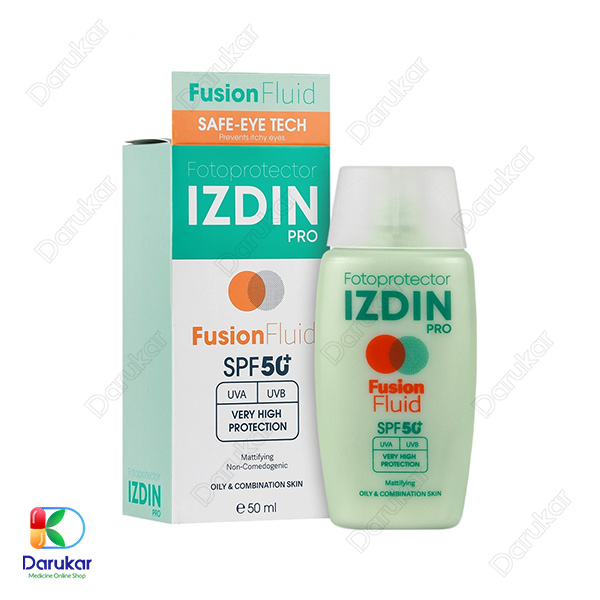 مایع ضد آفتاب پوست چرب و مستعد آکنه فلوئید ضد آفتاب فیوژن فلوئید ایزدین پرو SPF50 حجم 50 میلی لیتر